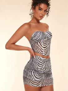 SHEIN BAE 斑馬紋抹胸上衣和包臀半身裙 - 黑與白 - 查看 6