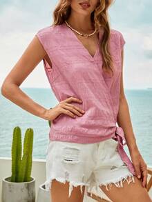 Bohemela 素色側打結圍裹女士襯衫 - 藕粉色 - 查看 4