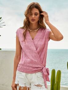 Bohemela 素色側打結圍裹女士襯衫 - 藕粉色 - 查看 5