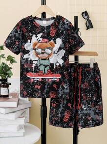 SHEIN 2pcs Set Boys Graffiti Sweatshirt And Pants, Street Style - Multicolor - View 1