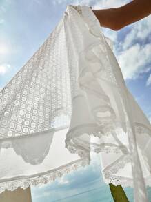 SHEIN VCAY Bộ đồ hai mảnh nữ Thắt nút Tua Tách cao màu trơn Boho - trắng - Xem 7