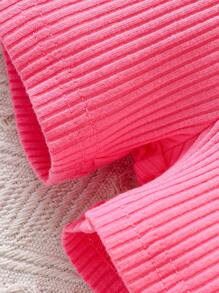 嬰兒貼花嵌入網紗泡泡袖方領連身短褲 - 玫紅色 - 查看 7