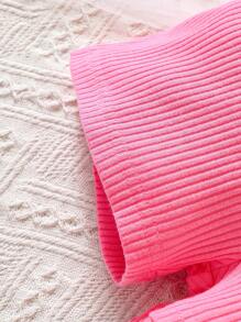 嬰兒貼花嵌入網紗泡泡袖方領連身短褲 - 玫紅色 - 查看 8