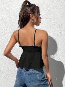 SHEIN EZwear Frill Trim Tie Front Schiffy Cami Top - Black - View 2