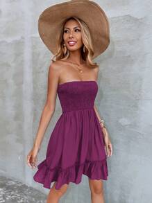 Breezaya Solid Ruffle Hem Tube Dress - Purple - View 3