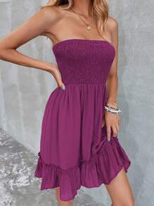 Breezaya Solid Ruffle Hem Tube Dress - Purple - View 4