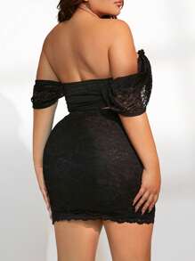SHEIN SXY Plus Off Shoulder Lace Top & Bodycon Skirt - Black - View 2