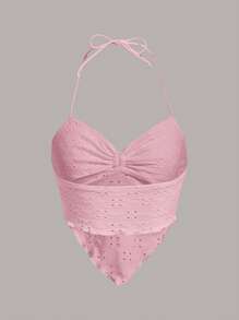 Soleia Drawstring Front Halter Top - Baby Pink - View 2