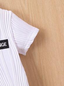 男嬰字母補丁細節條紋印花POLO衫 - 白色 - 查看 4