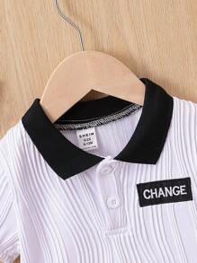 男嬰字母補丁細節條紋印花POLO衫 - 白色 - 查看 5