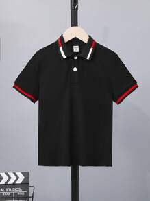 SHEIN Adolescent Garçon Polo Oversize Décontracté Avec Contrastant Col Et À Blocs De Couleurs Patchwork