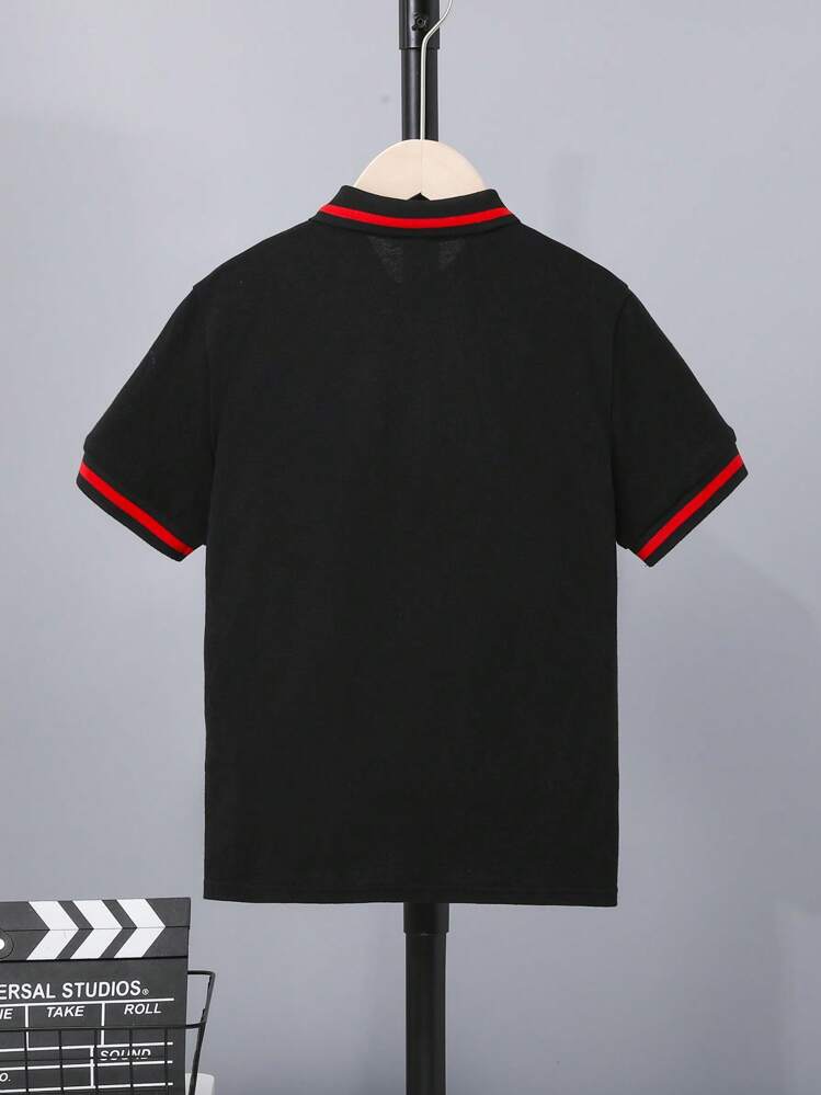 SHEIN Polo extragrande informal para niño Tween con cuello en contraste y patchwork de bloques de color - Negro - Ver 2