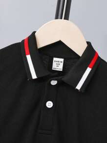 SHEIN Adolescent Garçon Polo Oversize Décontracté Avec Contrastant Col Et À Blocs De Couleurs Patchwork