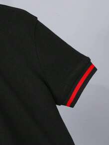 SHEIN Adolescent Garçon Polo Oversize Décontracté Avec Contrastant Col Et À Blocs De Couleurs Patchwork