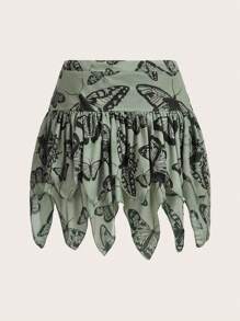 Sam Rose Studio 蝴蝶圖案不對稱下擺半身裙 - 軍綠色 - 查看 2