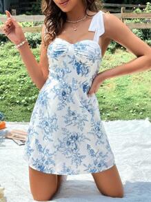 Soleia Floral Print Tie Shoulder Cami Dress