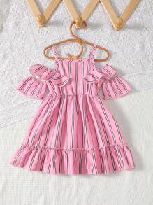 Đầm bé gái Xù Viên lá sen Sọc Dễ thương - Hồng - Xem 2