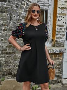 SHEIN LUNE Plus Heart Print Puff Sleeve Tee Dress - Black - View 5