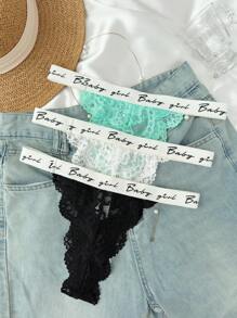 3 件装字母胶带花卉蕾丝丁字裤性感内衣 - 彩色 - 查看 4
