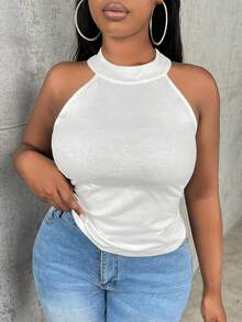 Slaydiva Plus Solid Halter Top - White - View 2