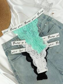 3 件装字母胶带花卉蕾丝丁字裤性感内衣 - 彩色 - 查看 6