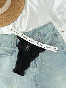 3 件装字母胶带花卉蕾丝丁字裤性感内衣 - 彩色 - 查看 7