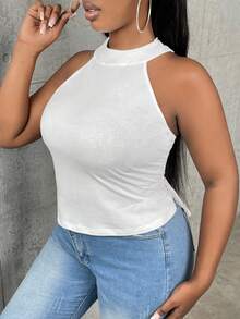 Slaydiva Plus Solid Halter Top - White - View 3