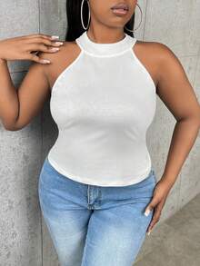 Slaydiva Plus Solid Halter Top - White - View 5