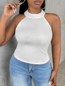 Slaydiva Plus Solid Halter Top - White - View 6