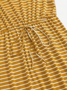 SHEIN LUNE Plus Striped Print Knot Waist Curved Hem Dress - Yellow - View 5