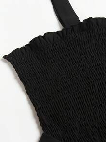 Celure unicolor bajo con fruncido Top de tirantes & Falda - Negro - Ver 6