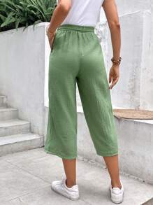 SHEIN Frenchy Quần dài mùa hè vải họa tiết Earthy dành cho nữ, vải thoáng khí, dáng rộng, phong cách thường ngày, thoải mái và thoáng khí, thích hợp mặc đi làm hàng ngày, mặc đi nghỉ - Màu xanh Bạc hà - Xem 2