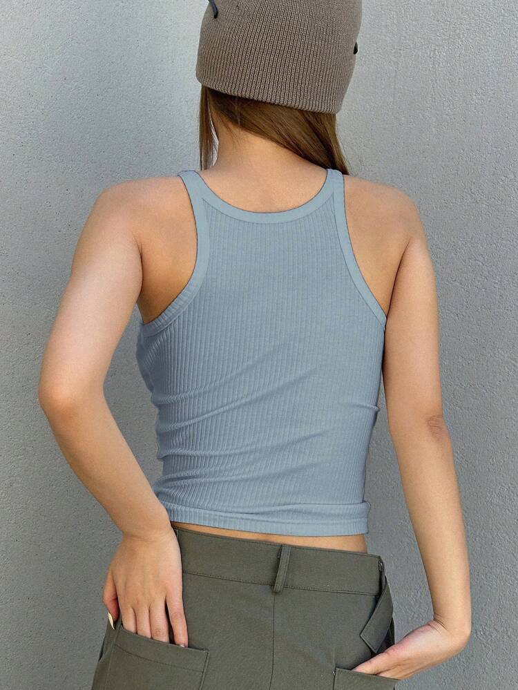 Solid Ribbed Knit Cami Top Tank Tops