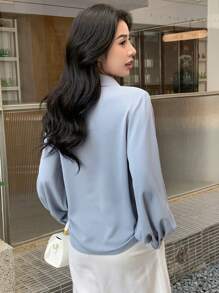 DAZY Solid Wrap Detail Blouse Long Sleeve Women - Dusty Blue - View 2