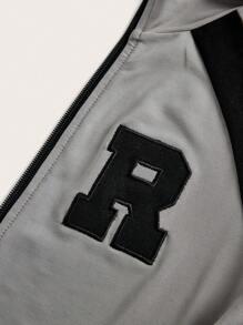 SHEIN ICON Áo thun nữ Dây kéo Đắp vá Khối Màu Lá thư Giải trí - Màu xám đen - Xem 3