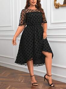 SHEIN Privé Hơn Chấm bi Váy lưới che phủ - màu đen - Xem 3