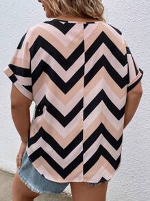 SHEIN LUNE Áo sơ mi Plus Size Dây kéo In chữ V Giải trí - Nhiều màu - Xem 2