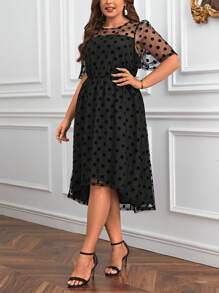 SHEIN Privé Hơn Chấm bi Váy lưới che phủ - màu đen - Xem 5