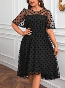 SHEIN Privé Hơn Chấm bi Váy lưới che phủ - màu đen - Xem 6