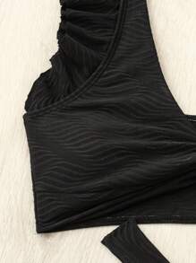 SHEIN Swim Bộ Bikini Nữ Cắt ra Xù màu trơn - màu đen - Xem 3