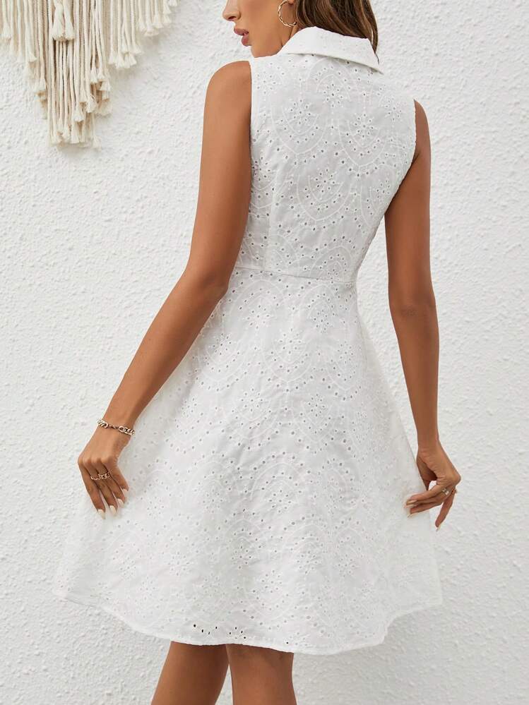 SHEIN Frenchy Solid Button Front Sleeveless Shirt Dress Beach - White - View 2