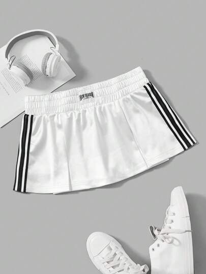 SHEIN ICON 字母補丁細節褶皺細節緞面半身裙