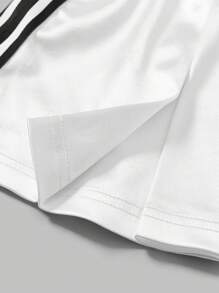 SHEIN ICON 字母補丁細節褶皺細節緞面半身裙 - 白色 - 查看 4