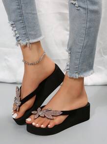 Dép xỏ ngón họa tiết hoa trang trí màu đen giản dị cho nữ, kỳ nghỉ hè - Cà phê nâu - Xem 6