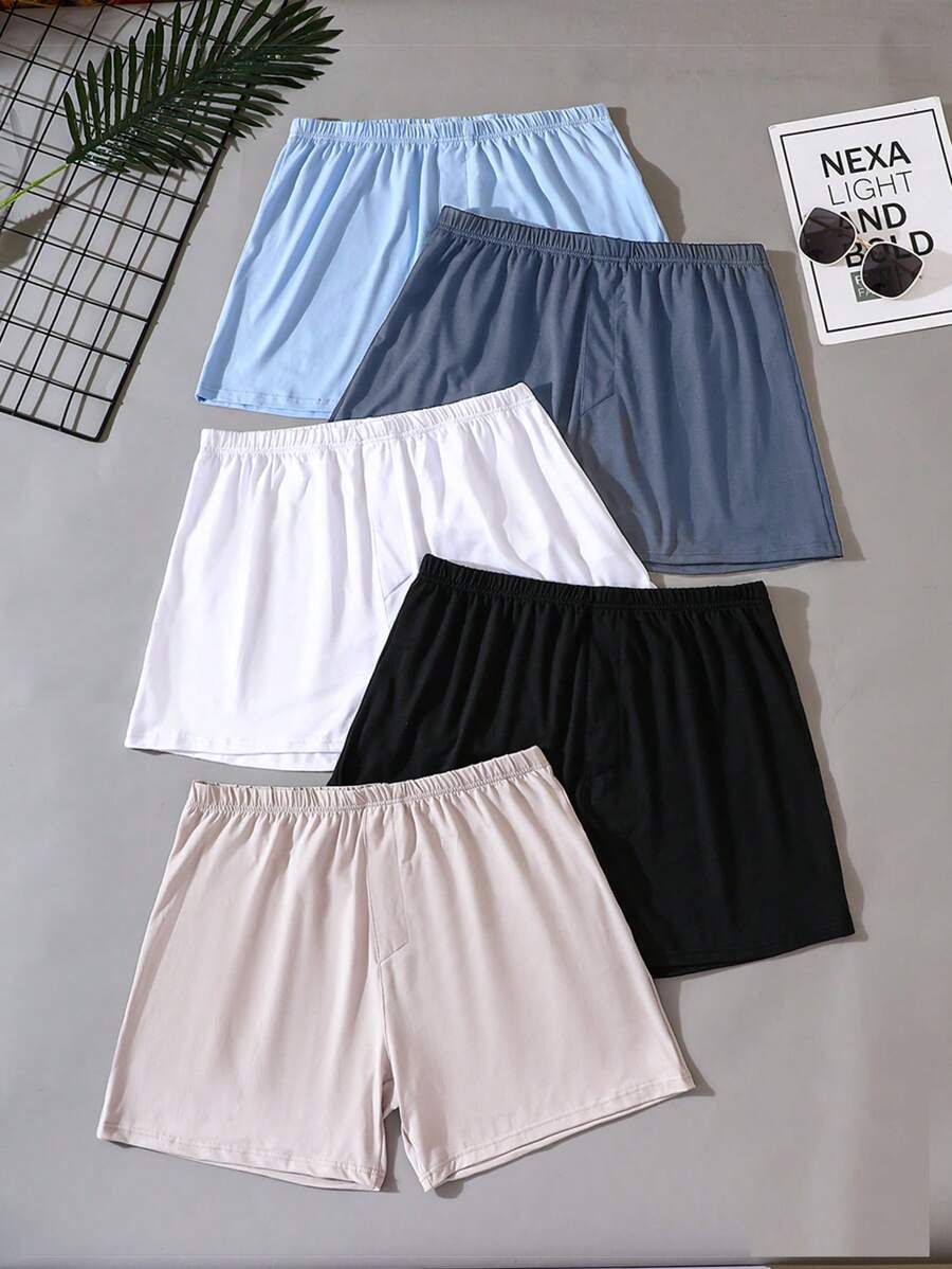 Men 5pcs Solid Elastic Waist Lounge Shorts - Multicolor - View 1