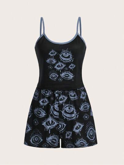 Street Life Eye Print Contrast Binding PJ Set