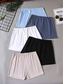 Men 5pcs Solid Elastic Waist Lounge Shorts - Multicolor - View 2