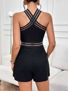 Firerie 網紗拼接十字交叉繞頸連身短褲