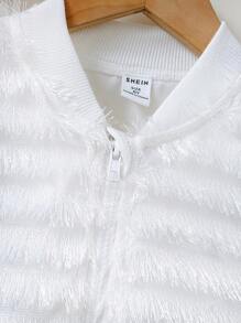 SHEIN Tween Girl 1pc Fuzzy Trim Zipper Bomber Jacket