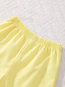 SHEIN Explorewe Tween女孩純色背心和寬腿褲 - 黃色 - 查看 8
